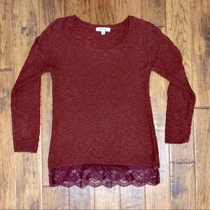 Pink Rose | Maroon Knit/Lace Sweater